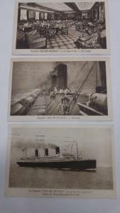 Group of 3 Steamship Ile de France Views  Antique Postcards J46094