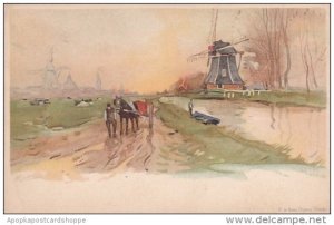 Netherlands Utrech Landscape Scene With Windmill