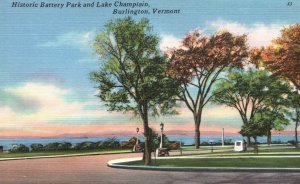 Vintage Postcard Historic Battery Park Lake Champlain Burlington Vermont RPC Pub