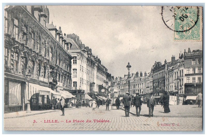 Lille Nord France Postcard Buildings Standing in Theater Square View 1906