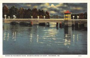 Pocomoke Maryland River Bridge At Night Antique Postcard K84231