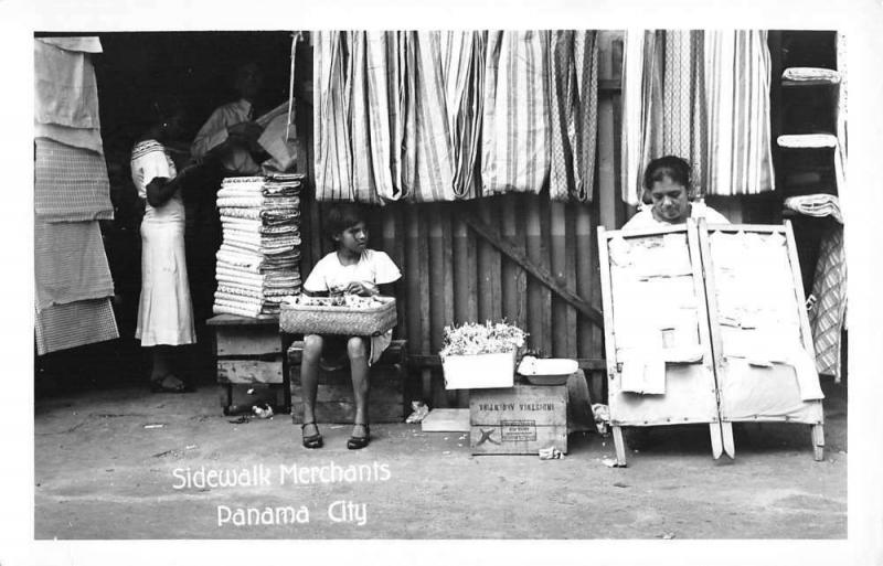 Panama City Panama Sidewalk Merchants Real Photo Antique Postcard K28698