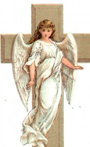 1880s Victorian Easter Trade Card Beautiful Angel In White F114
