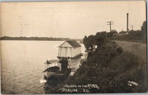 RPPC Scene on the Rock River Sterling IL c1912 Vintage Postcard S32