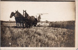 Farming Man Farm Equipment Horses Agriculture approx 1915 RP Postcard H46 *as is