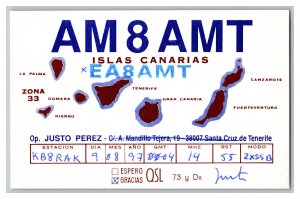 Postcard QSL CB Ham Radio Amateur Card From Islas Canarias Canary Islands AM8AMT 