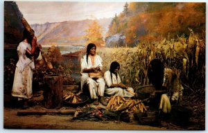 Postcard - Indian women preparing corn and beans, New York State Museum - N. Y.