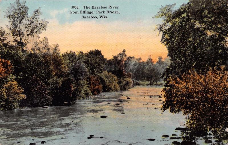 BARABOO WI~BARABOO RIVER FROM EFFINGER PARK BRIDGE~E A BISHOP PUBL POSTCARD 1916