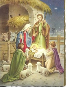 The Nativity scene Modern German Christmas greeting  cDouble size card.1960s