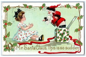 1911 Christmas Santa Claus Little Girl Jack In The Box Berries Embossed Postcard