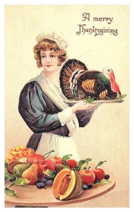 Thanksgiving,  Serving Maid with Turkey and fruit