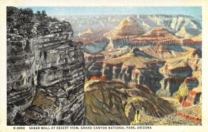 Fred Harvey, H-3992, Sheer Wall, Desert View Grand Canyon, AZ,  Old Postcard