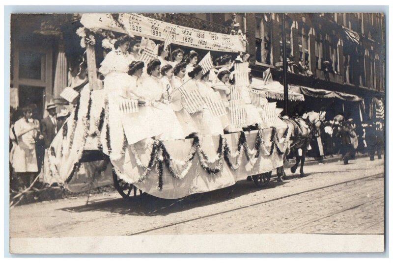 c1910's Women's Centennial Parade Wagon Float Cattaraugus RPPC Photo Postcard
