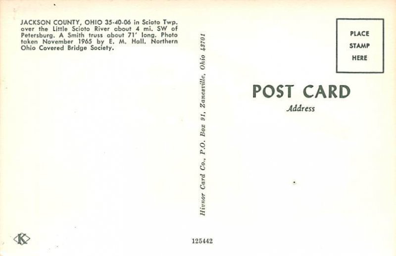 Covered Bridge Jackson County, Ohio OH Postcard