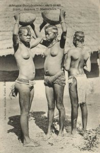 PC CPA ETHNIC NUDE FEMALE, JEUNES MALINKÉES, Vintage Postcard (b25708)