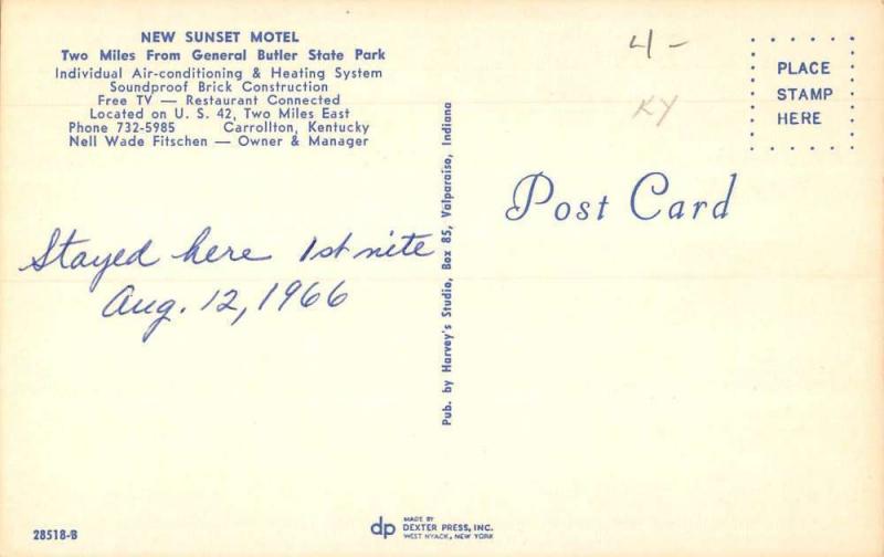 Carrollton Kentucky New Sunset Motel Street View Vintage Postcard K80858