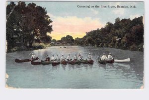 PPC POSTCARD NEBRASKA BEATRICE CANOEING ON THE BLUE RIVER HAND-COLORED 