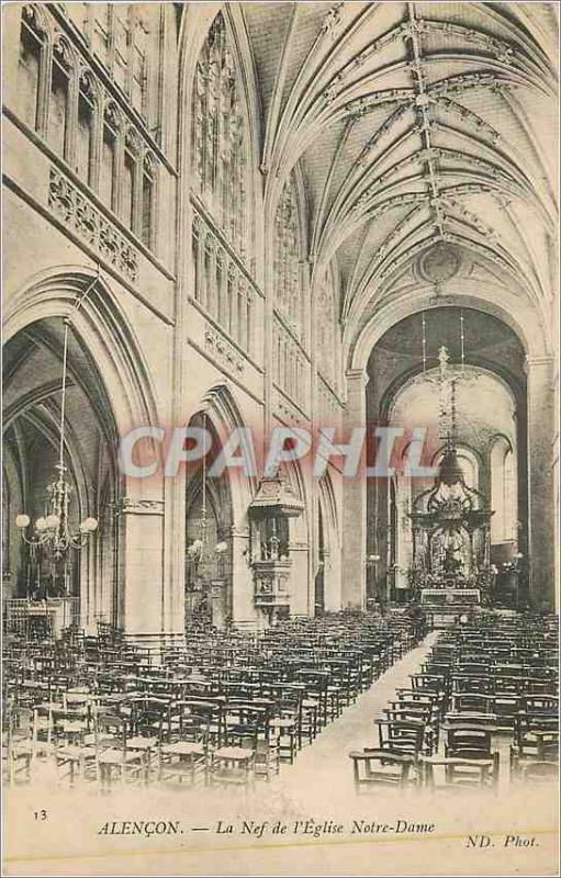 Old Postcard Alencon The Nave of the Church of Our Lady