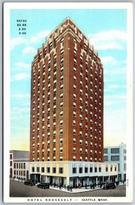 Vtg Seattle Washington WA Hotel Roosevelt 1930s WB UNP View Curt Teich Postcard