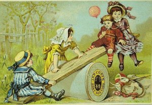 1870's-80's J & P Coats Six Cord Thread Giant Spool-See-Saw Children Balloon P92 