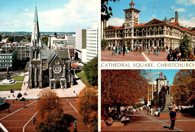 New Zealand Christchurch Cathedral and Square Post Office and Godley Statue