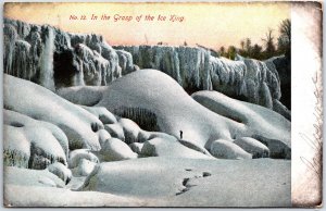 VINTAGE POSTCARD IN THE GRASP OF THE ICE KING HIKING NIAGARA FALLS POSTED 1907