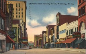 Wheeling West Virginia WV Market Street Scene Linen Vintage Postcard