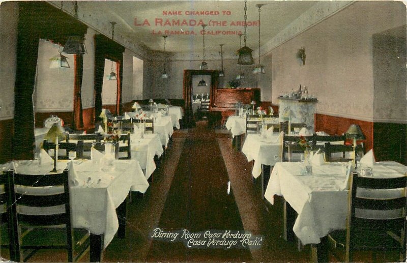 Postcard C-1910 California Glendale La Ramada {The Arbor} restaurant CA24-579
