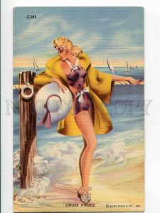 3002183 PIN-UP Girl BATHING BEAUTY Vintage color PC