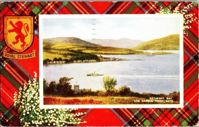 Royal Stewart Tartan, Rothesay Bay Ardbeg Point Bute Vintage Postcard F65