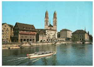 Zürich - Limmatquai and Grossmünster Lake Boats Postcard