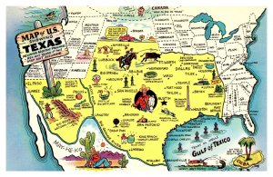 Postcard TX Map of US Showing Texas - Exaggerated Size