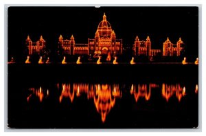 Parliament Buildings at Night Victoria BC Canada UNP Chrome Postcard B19