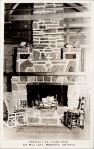 Fireplace Cedar Nook Six Mile Lake Muskoka Ontario ON RPPC Postcard D89 *As Is