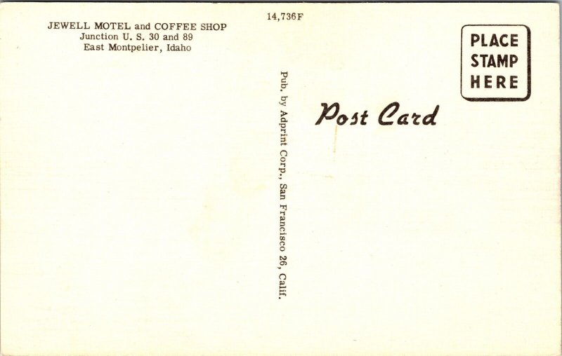 Jewell Motel Coffee Shop US 30 89 Montpelier Idaho Linen Postcard UNP Vintage 