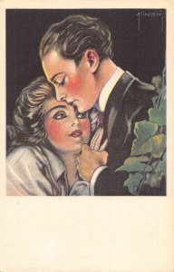 Love Romance Italian Couple Hugging Art by Pinoch vintage postcard B917