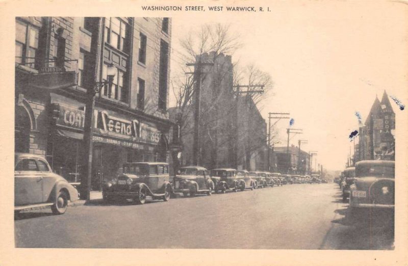 West Warwick Rhode Island Washington Street Vintage Postcard U1188