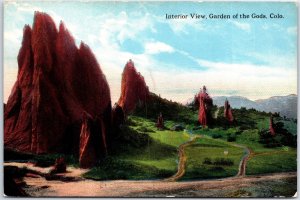 VINTAGE POSTCARD INTERIOR VIEW OF THE GARDEN OF THE GODS AT PIKES PEAK COLORADO