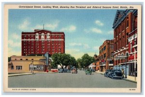 Mobile Alabama Postcard Government Street West Bus Terminal Admiral Semmes c1940