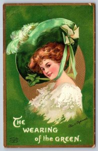 Clapsaddle, Redhead Lady Wearing of the Green, 1909 St Patricks Day Postcard DPO