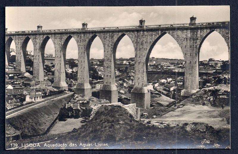 Free Water Aqueduct Lisbon Portugal RPPC unused c1920's