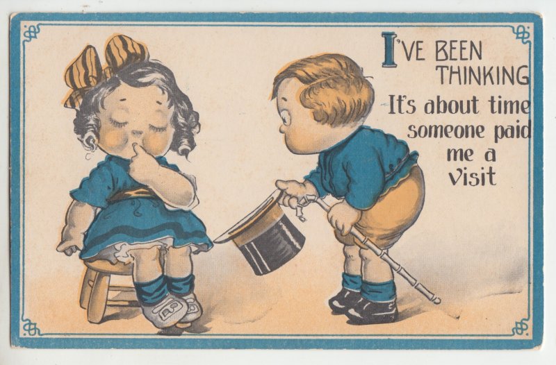 P2582 old postcard i,ve been thinking it,s about time someone paid me a visit