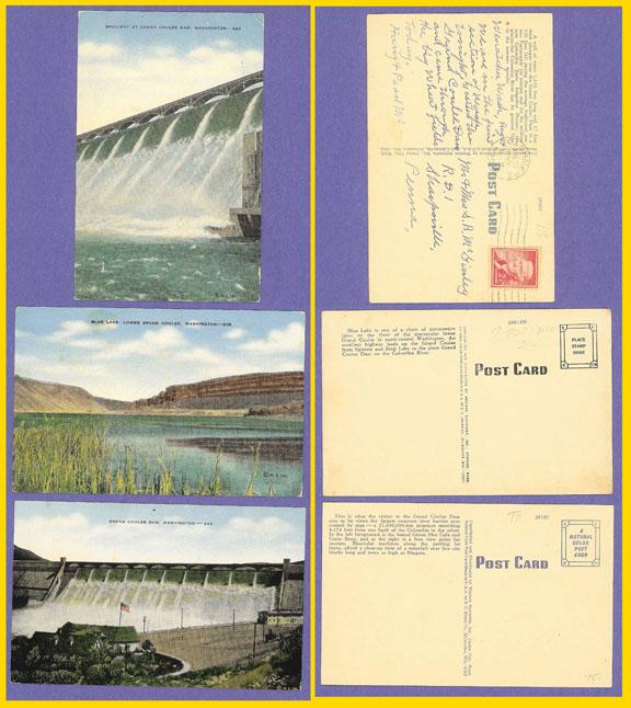 3 Grand Coulee Dam, Washington State Post Cards -1956