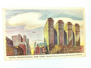Vintage Postcard Hotel Pennsylvania 7th Ave facing PA Station New York City NY