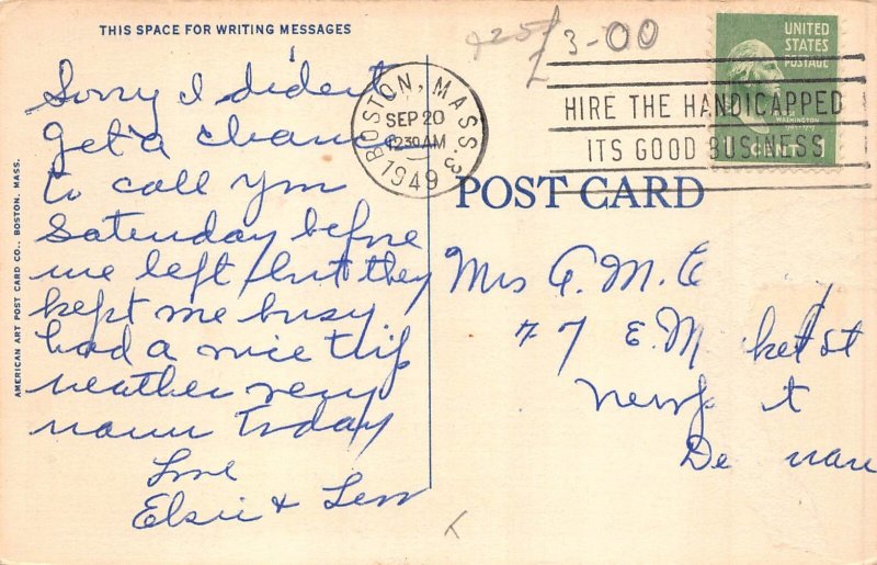B187 US Massachusetts Boston Charlestown Bridge Train 1949 postcard