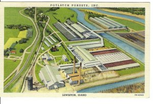 CK-494 ID, Lewiston Potlatch Forests, Inc Aerial View Linen Postcard Weyerhauser