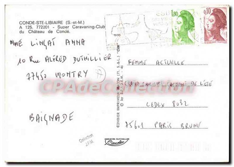 Postcard Modern Conde Ste Libiaire (S & M) Super Caravanning Club Chateau de ...