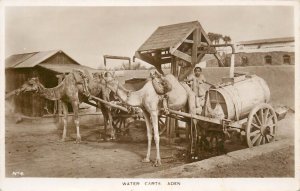 Yemen Aden water seller camel traction water carts real photo postcard