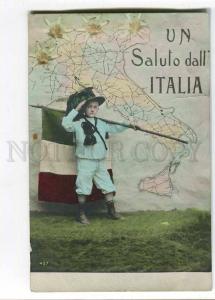 258095 ITALY Saluto dall FLAG & MAP Vintage tinted postcard