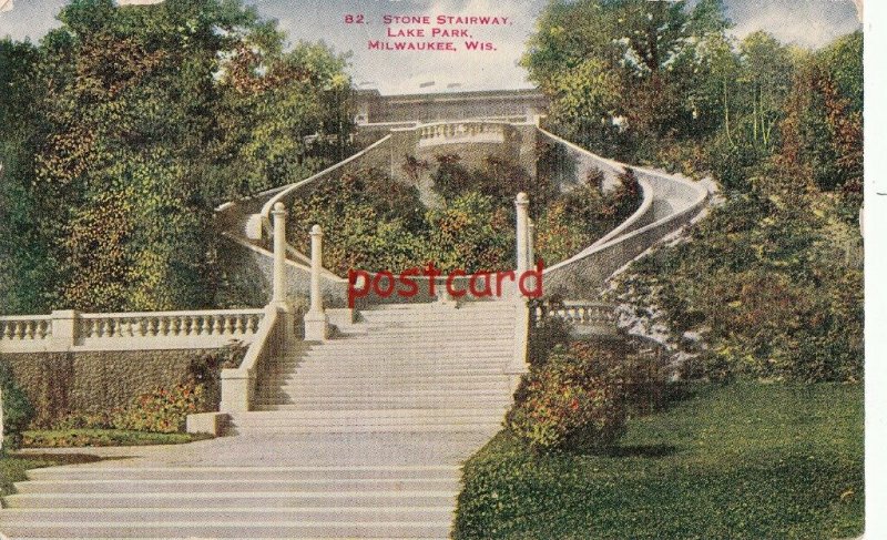 1915 MILWAUKEE WI Stone Stairway, Lake Park, publ M.L. Annenberg, to Richardson
